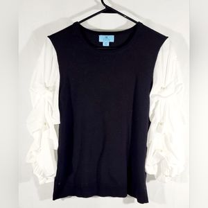 CeCe women's sweater with white pearl accented sleeves. Women's size medium.